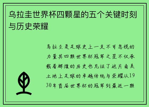 乌拉圭世界杯四颗星的五个关键时刻与历史荣耀