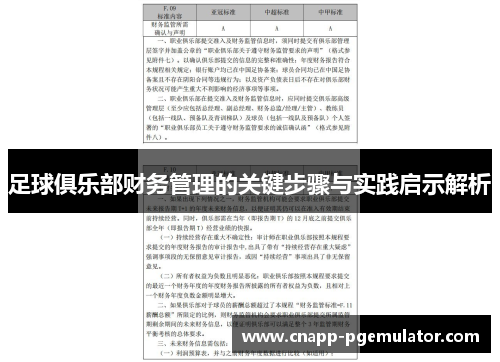 足球俱乐部财务管理的关键步骤与实践启示解析